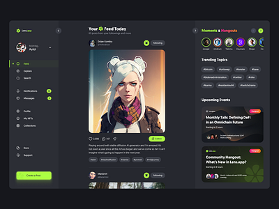 Lens.app Social Network Concept crypto decentralized lens protocol lens.app lenster social media social network ui ui design uiux uiux design web 3 web app web design web ui