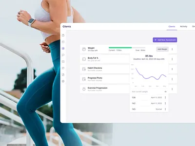 Workout Assessment cards chart fitness gym listing progress sidebar trainer ui ux web webapp workout