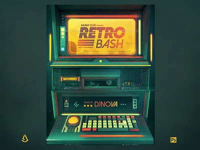 Synthwave Flyer Retro Sci-Fi PC Template 1980s 80s computer cyberpunk flyer indie music poster retro sci fi retrowave synthwave template vaporwave