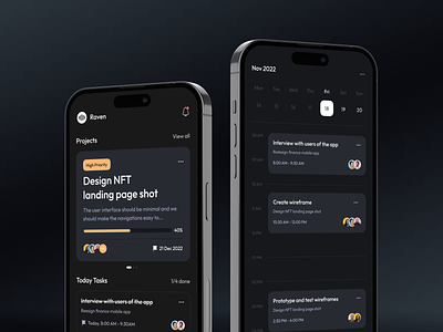 Task Management App - Dark Mode app calendar calendar app minimal mobile mobile app mobile app design project project managemnt task task management task management app task manager team team management team manager to do to do app to do list ui