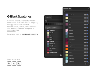 Blank Swatches (Free Download) apparel apparel design bella canvas blank color color swatches comfort colors free free download garment gildan illustrator indesign merch merch design photoshop screen print shirt shirt design swatches