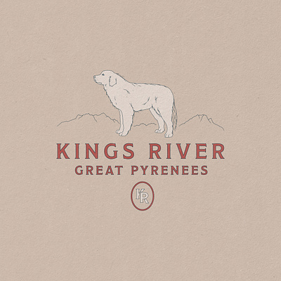 Kings River Great Pyrenees Branding (Unused Concept), 2022 badge brand identity branding breeder california design dog great pyrenees illustration logo mountain puppy