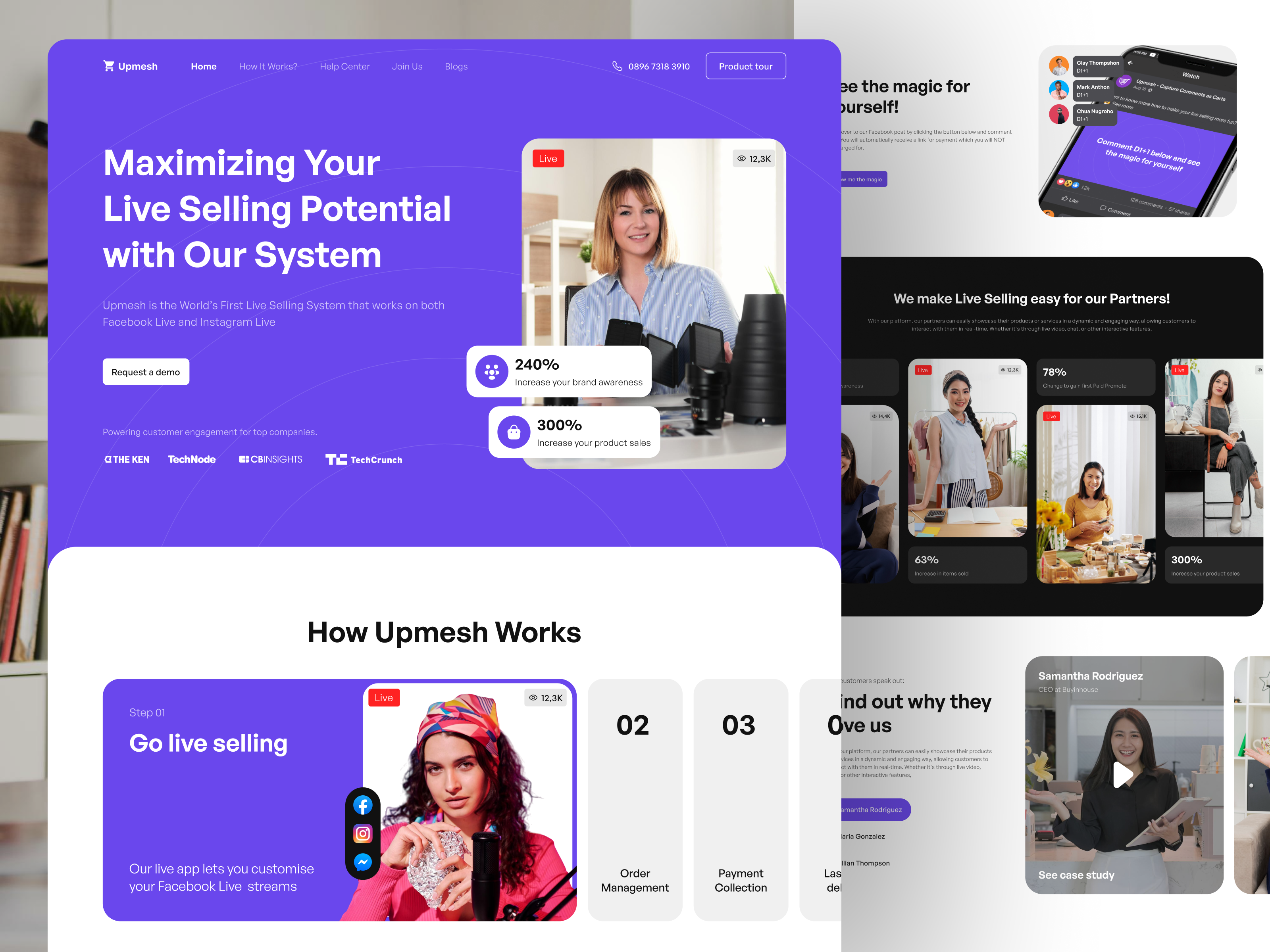 [Unofficial Redesign] Upmesh.io - Live Selling System Website content creator digital marketing facebook header instagram landing page live livestream marketing marketplace online product sell selling streaming tiktok ui design uiuxdesign website