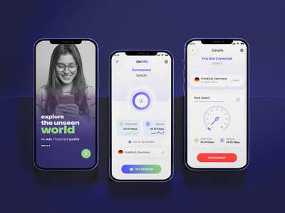 OnVPN- VPN App Complete APP UI Kit app app design app ui app ui kit best app ui film financial high quality ui landing mobile app modern app movie music ott premium app ui tech app technology videos vpn app vpn app design