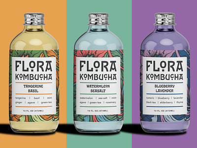 Flora Kombucha - Conceptual Product Design beverage beverage label branding drink kombucha label design layout logo page layout product design typography vector