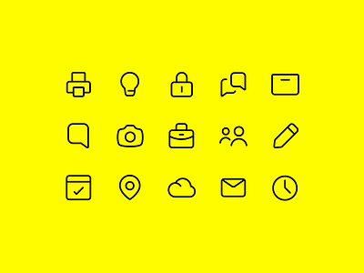 Office Icons 2d black camera cloud design graphic graphic design icon iconography mail map meeting office pattern pictogram print time ui vector yellow