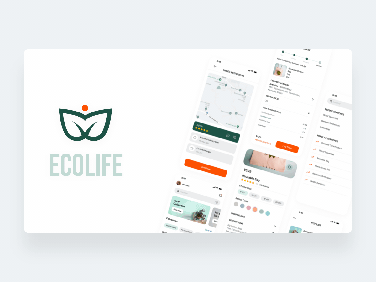 EcoLife - Shopping App Case Study animation case study competitor analysis design process final design information architecture prototyping ui user persona visual design visual style wireframe