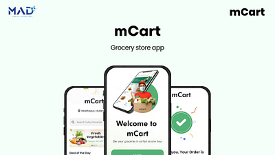 mCart - Grocery App branding cart dailyneeds ecommerce freshfruits graphic design green grocery groceryapp grocerystore onlinestore ui