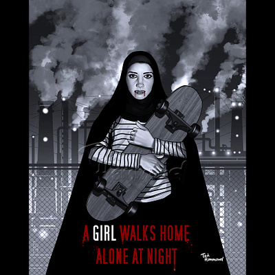 A Girl Walks Home Alone At Night book cover art comic book concept art design graphic design graphic novel illustration poster art