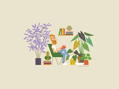 Plants & Books art books calm character design chill chilling colors cosy design digital art illustration plant plants reading relax vector