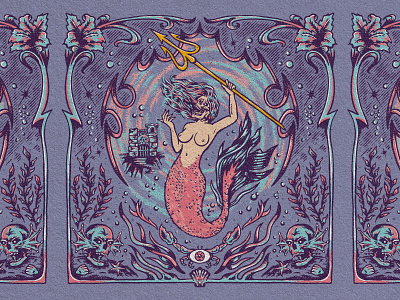 HEAR THE SIREN art nouveau classic design illustration mermaid ocean procreate sea siren sirena skull vector