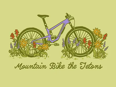 Mountain Bike T-Shirt Graphic with Wildflowers biking cycling illustration indian paintbrush lupine merchandise design mountain bike mountain biking outdoor illustrator outdoor industry rocky mountains tetons wildflowers