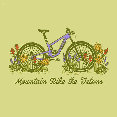 Mountain Bike T-Shirt Graphic with Wildflowers biking cycling illustration indian paintbrush lupine merchandise design mountain bike mountain biking outdoor illustrator outdoor industry rocky mountains tetons wildflowers