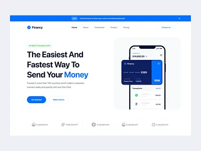 Financy - Digital Banking Landing Page banking banking mobile design digital banking digital banking ui finance finance app finance app ui finance landing finance landing page ui finance ui finance website home page landing page landing page ui mobile app ui ui design web ui website