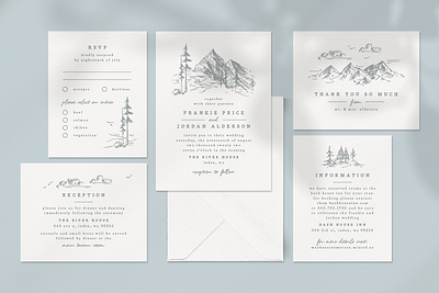 Fresh Air. Wedding collection drawing graphic design illustration landscape mountains nature stationery wedding wedding invitation wedding suite