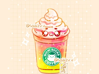 PINK FRAPPUCCINO DRINK WITH MATCHA by sailizv.v adorable adorable lovely artwork concept creative cute art design digitalart illustration