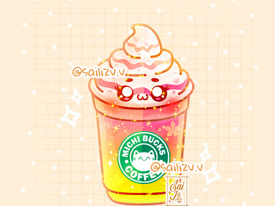 PINK FRAPPUCCINO DRINK WITH MATCHA by sailizv.v adorable adorable lovely artwork concept creative cute art design digitalart illustration
