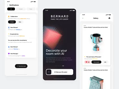 B.E.R.N.A.R.D The 3D Generator AI 3d 3d object ai ai 3d ai app ai platform ai site app app design chat gpt graphic design notifications onboarding screen open ai popular splash screen ui uiux ux