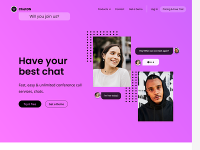 ChatOn - app for communication. app design graphic design logo pink ui ux ui