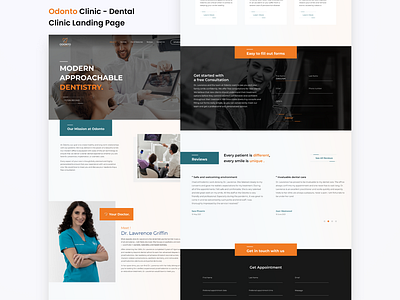 Odonto Clinic- Dental Clinic Landing Page Design clinic website design dental clinic website design doctor website figma figma design landing page landingpage online appointment product designing ui uiux uiux design user experience design user friendly user interface design ux uxui website design