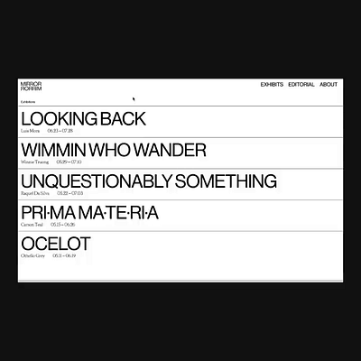 MIRROR MIRROR - DESKTOP brutalist design editorial graphic design grid helvetica hover hover effects interaction interactions interactive logo minimal typography ui web web design web development website website design