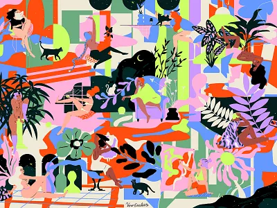 Home Alone Pattern adobeillustrator art cat color design girls home illustration muralart pattern veroescalante