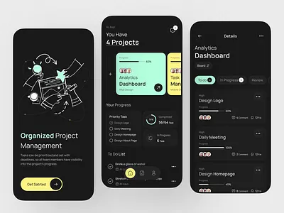 Task Management - Mobile Concept app design dark mode discover interface management mobile notion onboarding planner product design productivity project management saas task task management team manager to do uiux