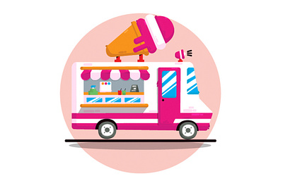 Ice Cream Truck Cartoon Illustration cartoon cream dessert food ice illustration menu summer truck vector