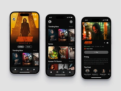 🎬 Stake - Movie App app app design cinema clean film film poster interface john wick mobile app movie movie app movie design movie poster movies netflix ticket ui uiux video