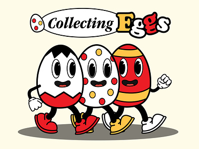 Eggy - Collecting Eggs Illustration cartoon design egg flat friends graphic design happy illustration painting running vector vintage
