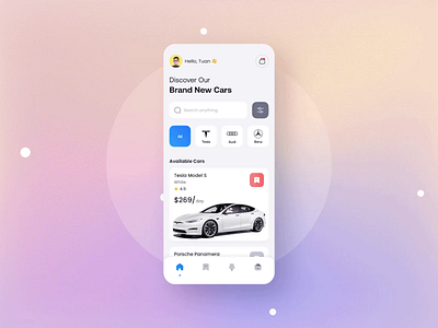 Car Rental - Concept App Design animation app design car car app car rental gradient minimal motion graphics tesla ui ui app ux