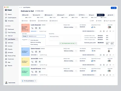 Lead Pipeline - Estimate & New Leads ( SaaS Web App) admin app clean complex web app construction contractors details estimate invoice lead management managers pipeline saas saas application sales web