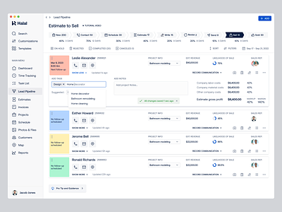 Lead Pipeline - Estimate & New Leads ( SaaS Web App) admin app clean complex web app construction contractors details estimate invoice lead management managers pipeline saas saas application sales web