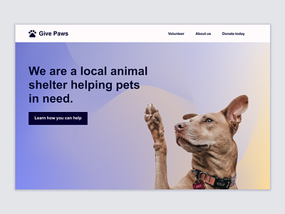 Hero section for a Pet shelter cta design dog gradient graphic design hero page main screen pet pet shelter student ui uxui web