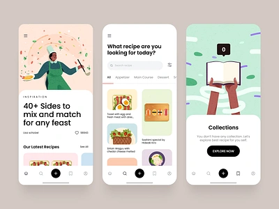 Resepin App - Illustration & UI Exploration android app appetizer article chef cooking design design agency figma food hybrid app illustration ios kitchen recipe social media sushi tutorial ui vector