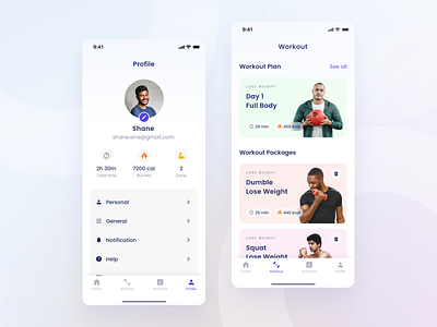 FitFe - Profile & Workout Plan clean dumbell exercises fitness mobile app mobile design profile sports sports app ui ui kit ux workout