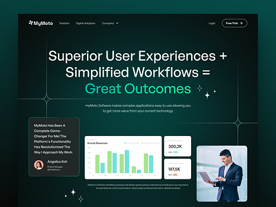 MyMoto - Digital Adoption Platform (DAP) for companies branding business company design gradient header home landingpage logo night mode startup ui vector