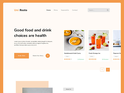 Uni resto - Food website banner design branding design illustration minimal restro app web banner web design web page
