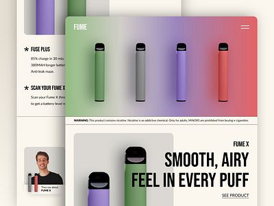 FUME - Vape Company design e cigarette electronic cigarette landing page pods ui uiux user interface vape vape flavors vape landing page vape products vape website web design