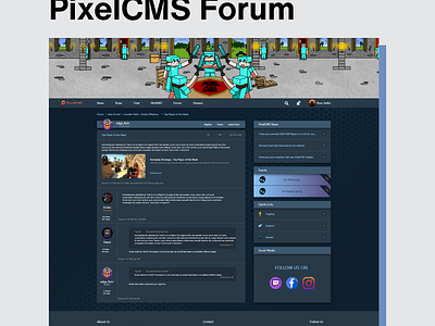 PixelCMS | Website UI/UX Design | Forum Page csgo dark design experience figma forum games gaming header image hero image interface page pixelcms thread ui uiux user ux webdesign website