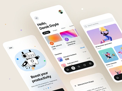 AI iOS UI Kit – Brainwave chat ui chat ui kit chatgpt app chatgpt mobile app chatgpt ui kit clean figma ui kit illustration minimal mobile mobile app onboarding robot robot illustration slide tab bar ui ui design ux ux design