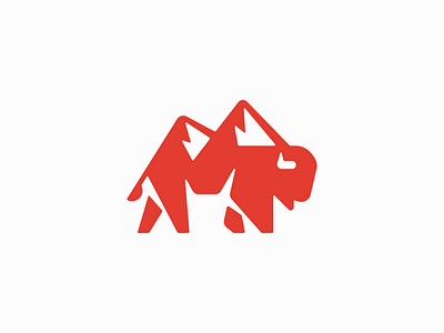 Geometric Bison And Mountain Logo animal app bison branding buffalo design emblem geometric icon identity illustration logo mark mountain nature outdoors red strong symbol vector