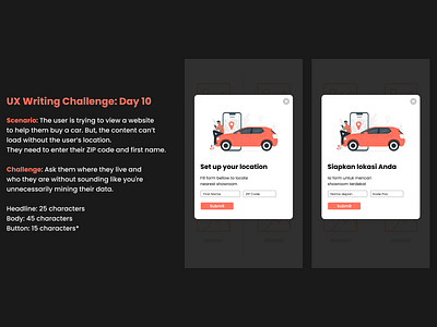 UX Writing Challenge: Day 10 app car dealer form location map showroom ui ux uxwriting writing