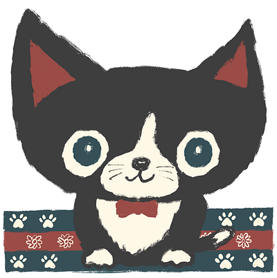 Black kitten and tie animal cat character cute illustration kawaii kitten kitty pet