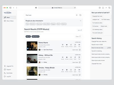 AI Music Finder ai ai music finder design interface music music app music finder music website product service startup ui ui design ux web web3 website
