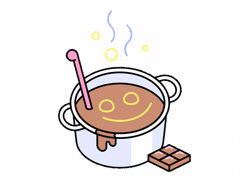 Hot Chocolate boiling bubbles cartoon chocolate cooking dessert gif hot chocolate kitchen ladle loop pot process smiley sweet