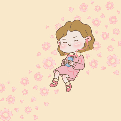Cherry blossom 2d blossom cartoon character characterdesign cherry children cute flower flowers illustration music pink