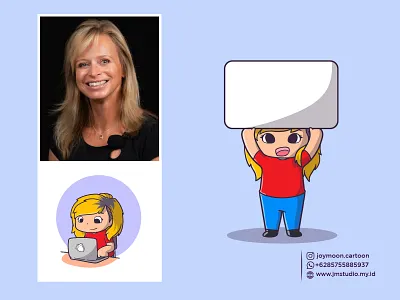 Cartoon based on a photo, a female original character branding cartoon character cute design girl graphic design illustration logo long hair mascot miss mom promotion vector website element