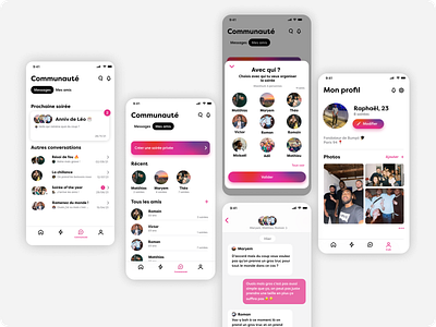 Social dating mobile app app app design conversation design gradient gradient cta message messaging minimalistic minimalistoc design mobile mobile design product product design profile social app ui ux