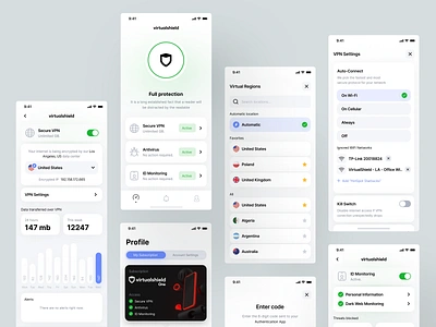 VirtualShield: iOS App antivirus id monitoring id protection ios ios app ios vpn mobile vpn protection security servers settings ui virtualshield vpn vpn ui vpn ux